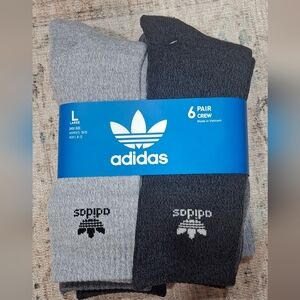 Adidas Men's Black and Gray Crew Socks - 6 Pair Size 8-12